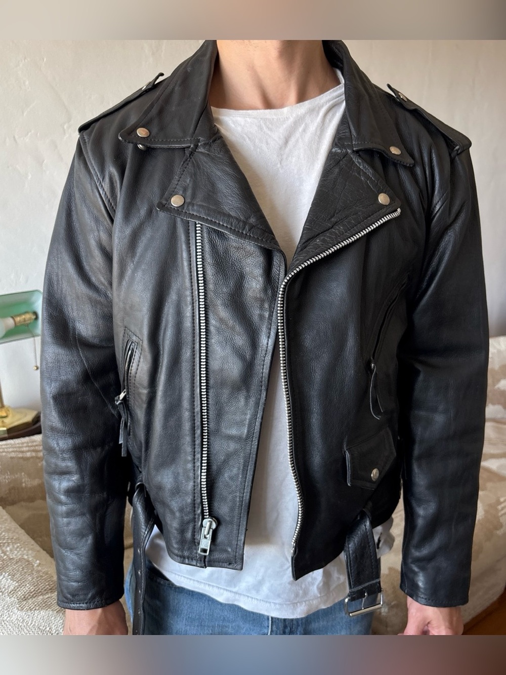Men's Black Leather Biker Jacket - Classic Moto Style